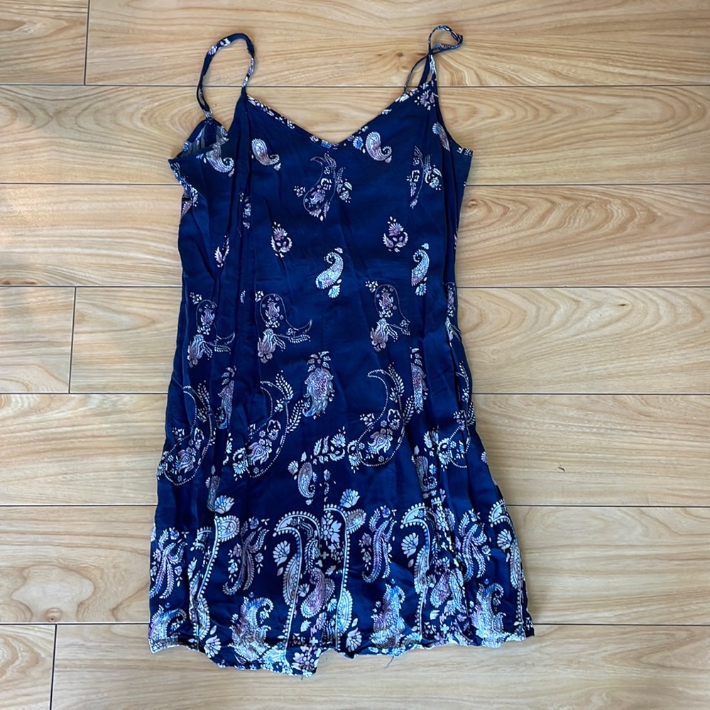 Paisley blue and pink romper that looks like a dress on! Size XS